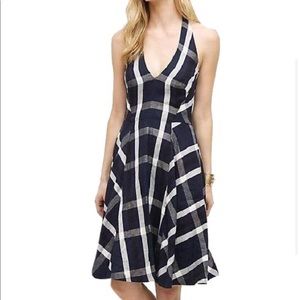 Anthropologie Eva Franco Plaid Blue Halter Dress 8